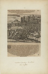 Moli Hispanos Adgrediuntur, Praefe Ctum Eorum/Cedunt: Tandeum.... (aus dem Buch, Americae, Teil fünf) von Theodor de Bry