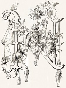 N - Der weise Natham - Alphabet von T. de Bry (neues künstlerisches Alphabet)