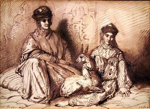 Arabische Frau und Mädchen mit einer Gazelle von Théodore Chassériau