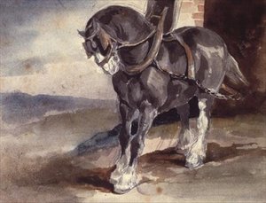 Arbeitspferd bei einem Haus von Theodore Gericault