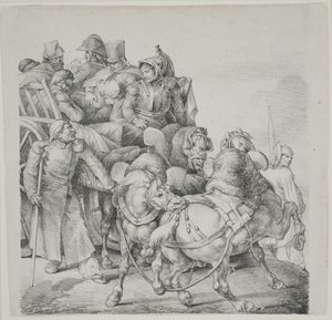 Pferdewagen voller verwundeter Soldaten, Lithographie von C. Motte von Theodore Gericault