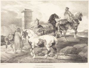 Pferde auf dem Weg zu einem Jahrmarkt