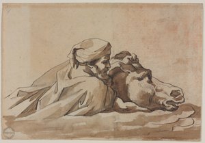 Mann, der ein Pferd im Wasser umklammert, nach Poussins "Sintflut" (recto) von Theodore Gericault