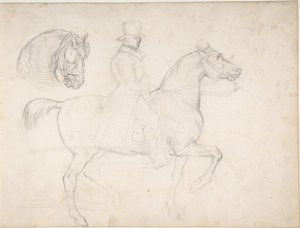 Mann zu Pferd und Studie des Pferdekopfes von Theodore Gericault
