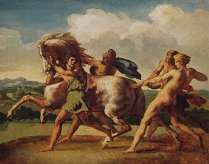 Sklaven stoppen ein Pferd, Studie für "Das Rennen der Barbarischen Pferde", 1817 von Theodore Gericault