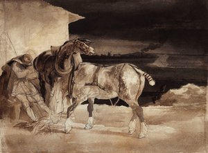 Zwei Pferde und ein schlafender Stallknecht, ca. 1822-1823