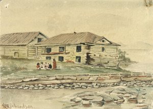Gebäude im Verfall, Alaska, 1884 von Theodore J. Richardson