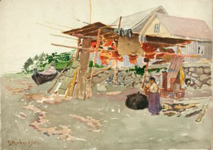 Lachstrocknung, Indianerdorf, Alaska, ca. 1880-1914 von Theodore J. Richardson