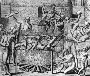Anthropophage Mahlzeiten: Kannibalen in Brasilien - in „Admirante Narratio Americae“ von Théodore de Bry von Theodore de Bry