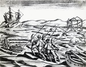 Expedition unter der Leitung von William Barents (ca. 1550-1597) auf der Suche nach der Nordostpassage, aus Peregrinationes, von Theodor de Bry (1528-1598), Stich