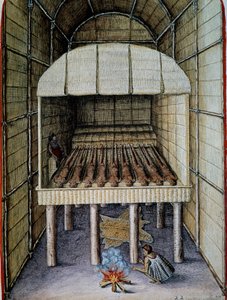 Leben der Eingeborenen, Beerdigung der Toten, gestochen von Theodor de Bry, aus Admiranda Narratio, trust tamen, commodis et de incolarvm ritibvs Virginia, von Thomas Harriot, Nordamerika von Theodore de Bry