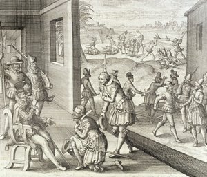 Die spanische Eroberung von Fort Caroline, 1565, aus 