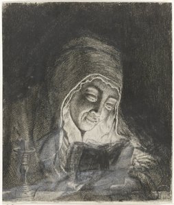 Lesende Frau bei Kerzenlicht von Theodorus de Roode