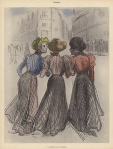 Drei Frauen gehen die Straße entlang von Theophile Alexandre (after) Steinlen