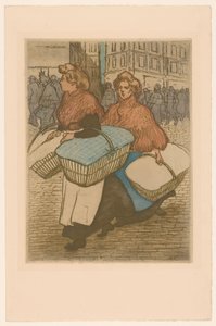 Zwei Wäscherinnen mit Körben auf der Straße von Théophile Alexandre Steinlen