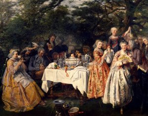 Picknick auf dem Land, im Garten eines Gasthauses am Stadtrand von Straßburg von Théophile Schuler (1821-1878), ca. 1750 von Theophile Schuler
