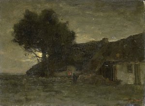 Ein Schafstall bei Einbruch der Nacht