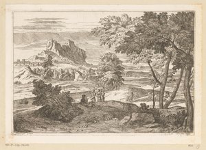 Arkadische Landschaft mit Figuren und Kaninchen