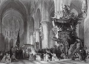 Kathedrale von St. Gudule, mit berühmter geschnitzter Kanzel, Brüssel von Thomas (after) Allom