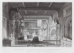 Innenraum der Bottesford Kirche, Leicestershire, Denkmäler der Earls of Rutland (Gravur)