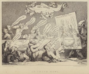 Ein irisches Heulen: Treffen der National Convention der Vereinigten Iren, die die Schrecken des Republikanismus am Beispiel der Französischen Revolution zeigen von Thomas (after) Rowlandson