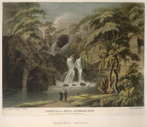 Oberer Wasserfall bei Ridal, Cumberland, graviert von F. Jukes