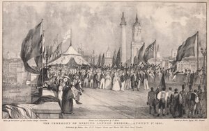 Die Zeremonie der Eröffnung der London Bridge mit der alten London Bridge im Hintergrund