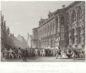 Rathaus mit Aufstand des Volkes gegen Karl V. von Thomas Allom