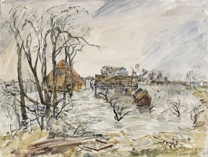 Walcheren-Insel (Niederlande) überflutet. Gemälde von Thomas Hennel (1903-1945), Aquarell 1944 von Thomas Barclay Hennell