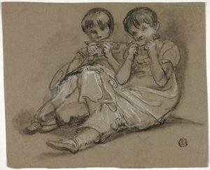 Zwei Mädchen spielen auf Kämmen (recto); Skizze einer sitzenden Frau mit Fragment einer anderen Figur (verso)