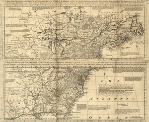 Karte der britischen und französischen Siedlungen in Nordamerika von Thomas Bowen