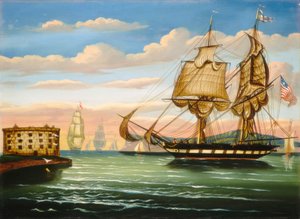 Bucht von New York bei Sonnenuntergang von Thomas Chambers