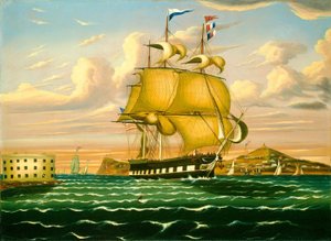 Paketschiff passiert Castle Williams, New Yorker Hafen, Mitte des 19. Jahrhunderts