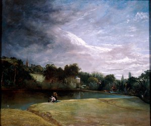 Jungen angeln in einem Reservoir bei Hampstead von Thomas Christopher Hofland
