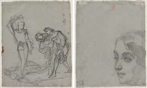 Duell nach dem Maskenball (recto); Kopf einer Frau (verso) von Thomas Couture