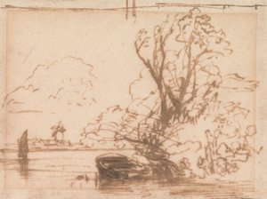 Ein Boot am Flussufer vertäut von Thomas Creswick