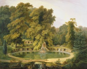 Tempel, Brunnen und Höhle im Sezincote Park von Thomas Daniell