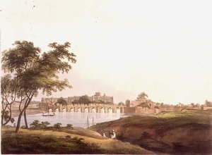 Die Brücke bei Juonpore, Bengalen, graviert von H. Merke von Thomas Daniell