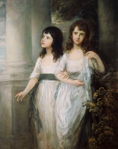 Gruppenporträt der Fräuleins Sloper, beide fast in voller Länge in weißen Kleidern mit blauen Schärpen von Thomas Gainsborough
