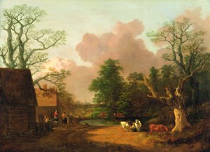 Eine Landschaft mit Figuren, Bauernhäusern und einer Milchmagd, ca. 1754-6