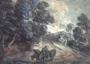 Waldlandschaft mit trinkenden Pferden von Thomas Gainsborough