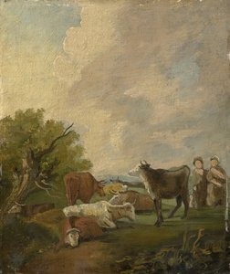 Figuren und Vieh in einer Landschaft