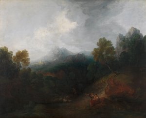 Bergtal mit Figuren und entferntem Dorf von Thomas Gainsborough