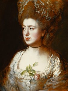 Porträt von Miss Mary Gainsborough, später Mrs. Fischer, die Tochter des Künstlers, Kopf und Schultern, nach rechts gewandt, in einem blau-weißen Kleid mit einer rosa Rose im Korsett