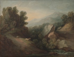Felsige, bewaldete Landschaft mit einer Schlucht und einem Wehr, ca. 1782-83 von Thomas Gainsborough