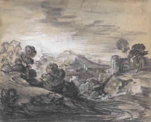 Bewaldete Landschaft mit Schloss