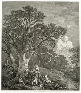 Waldlandschaft mit Zigeunern um ein Feuer versammelt