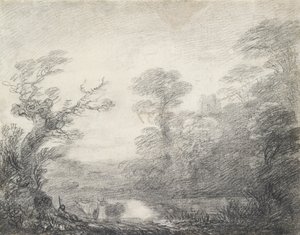 Waldlandschaft mit Hirten, Kühen und Kirchturm von Thomas Gainsborough