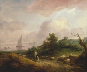 Küstenlandschaft mit einem Schäfer und seiner Herde