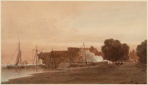Eine Werft an der Mündung eines Flussarms von Thomas Girtin